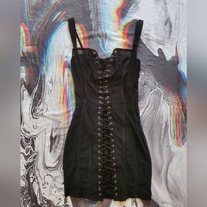 Oh Polly Size 2 Black Lace Up Mini Dress